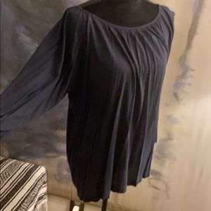 BCBG Navy Blue Modal Cotton Sz M Keyhole Blouse